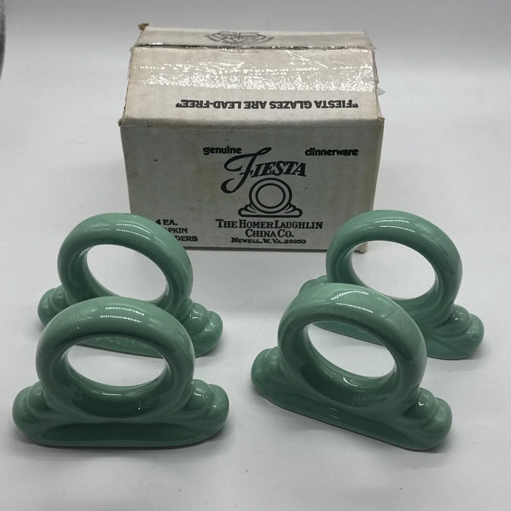 Set Of 4 Fiestaware Ceramic Napkin Rings Seamist Green 2.5